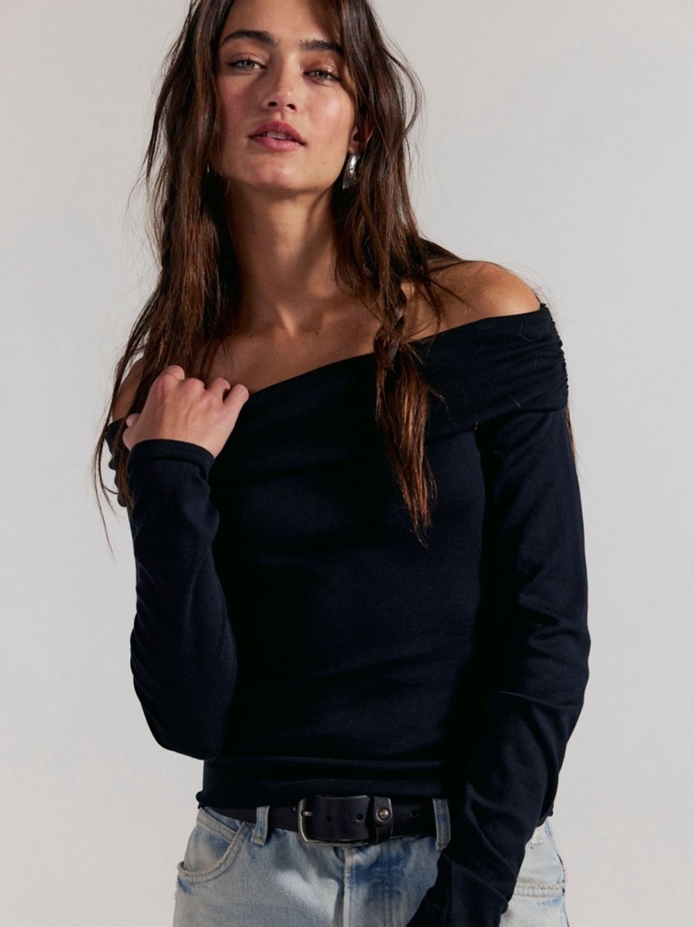 Free People Robbie Off The Shoulder Top in Black, NWT, size M